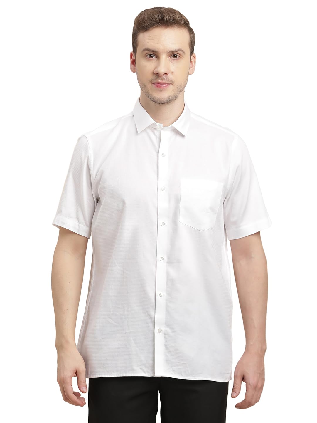 Turtle Men 100% Cotton Regular Fit White Dobby Print Half Sleeve Formal Shirt