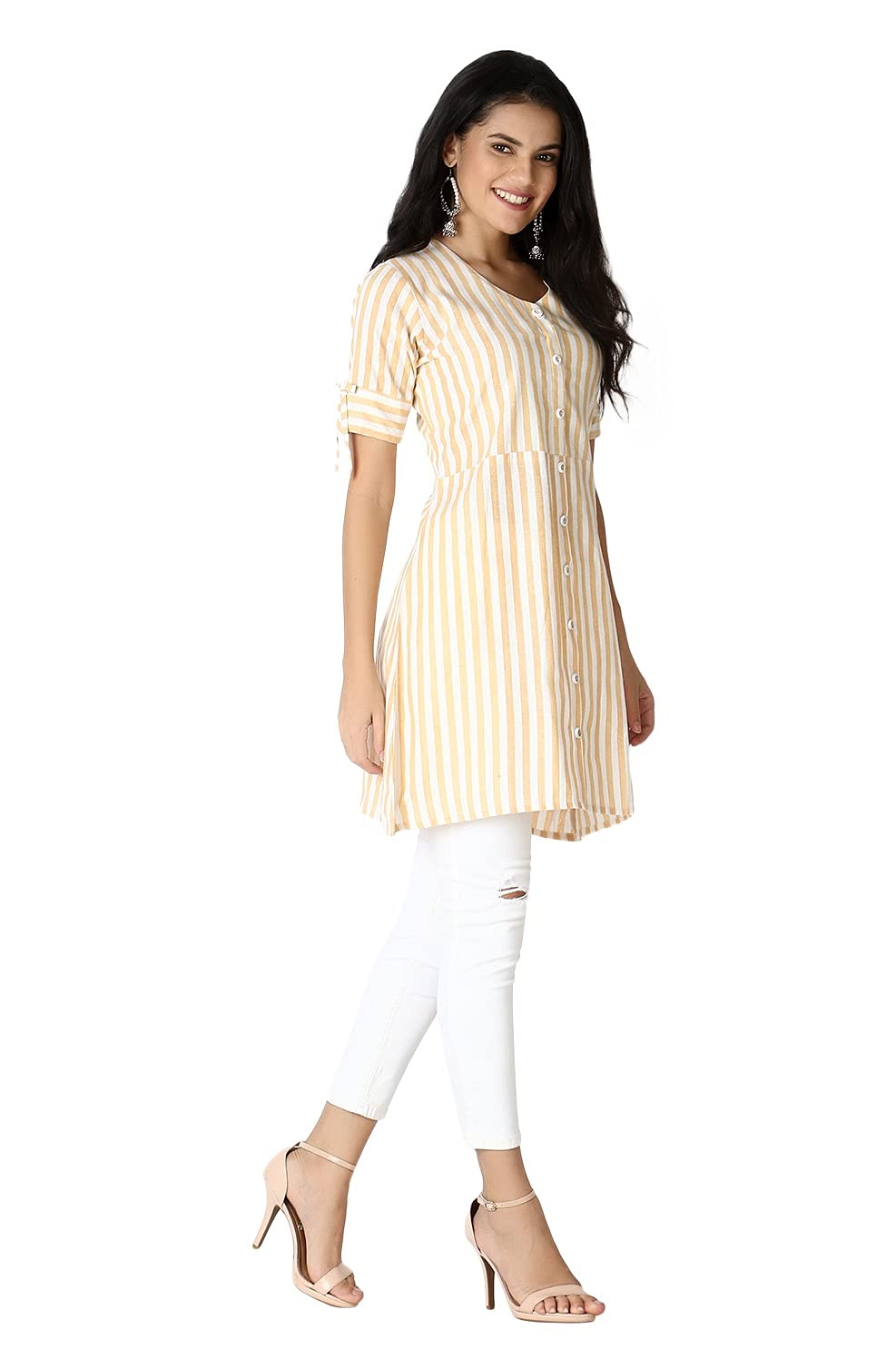 DHRUVI TRENDZ Slub Rayon Fully Stitched Anarkali Foil Print Kurti for Women & Girls on Jeans Palazzo or Skirt
