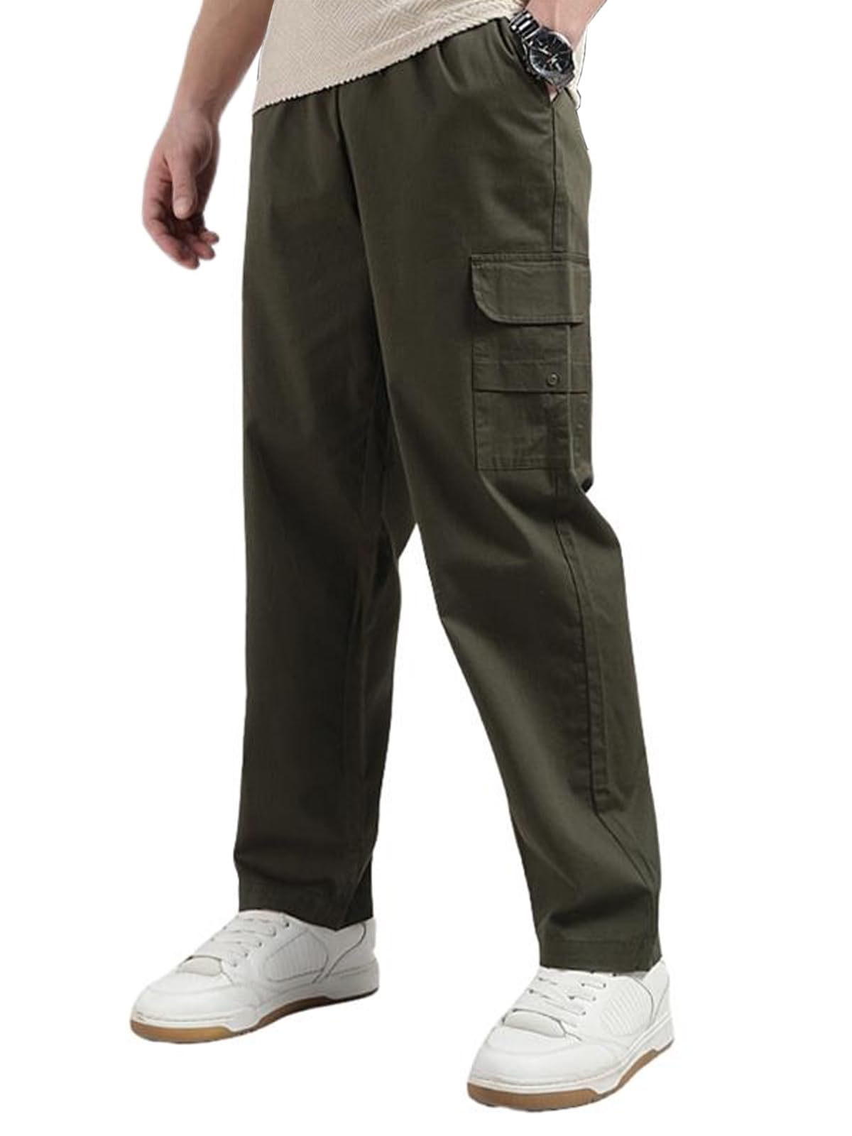 Veirdo Mens Cotton Baggy Fit Ankle Length Mid Rise 4 Pocket Cargos