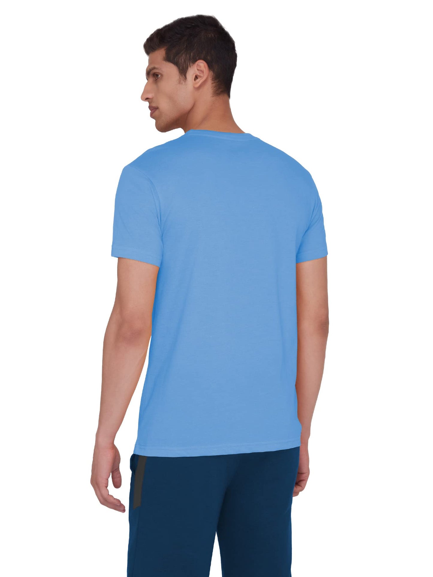 XYXX Mens Round Neck Relaxed Fit Code Tshirt - Cotton-Rich, N9 Silver Finish, High Moisture Absorption - Pack of 2 (Azure Blue +