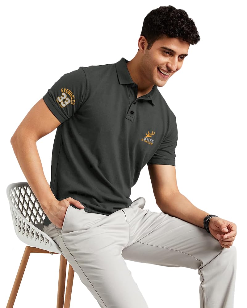 Eyebogler Regular Fit Mens Polo Neck Half Sleeve Soild Casual Tshirt Charcoal Grey