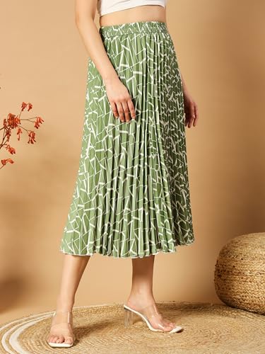 Kzully Crepe Western Skirt Light Green