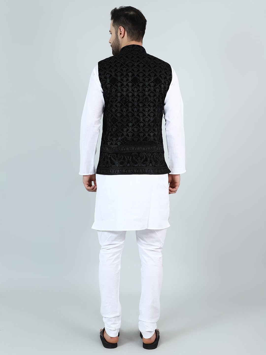 WINTAGE Mens Embroidered Velvet Black Modi Nehru Jacket : wc1562