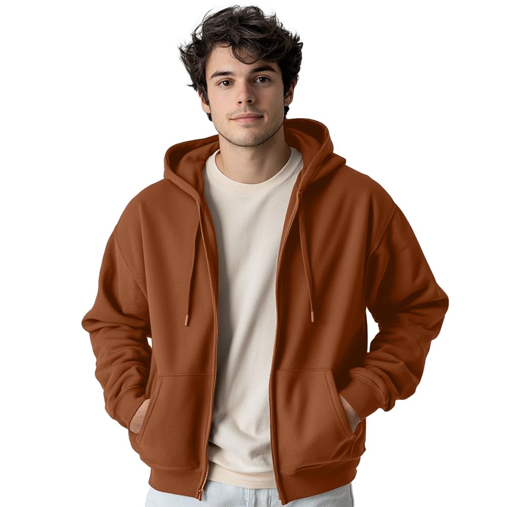 Nobero MenS Fleece Neck Hooded Sweatshirt (1M-Twzp-R0004_Mocha Bisque