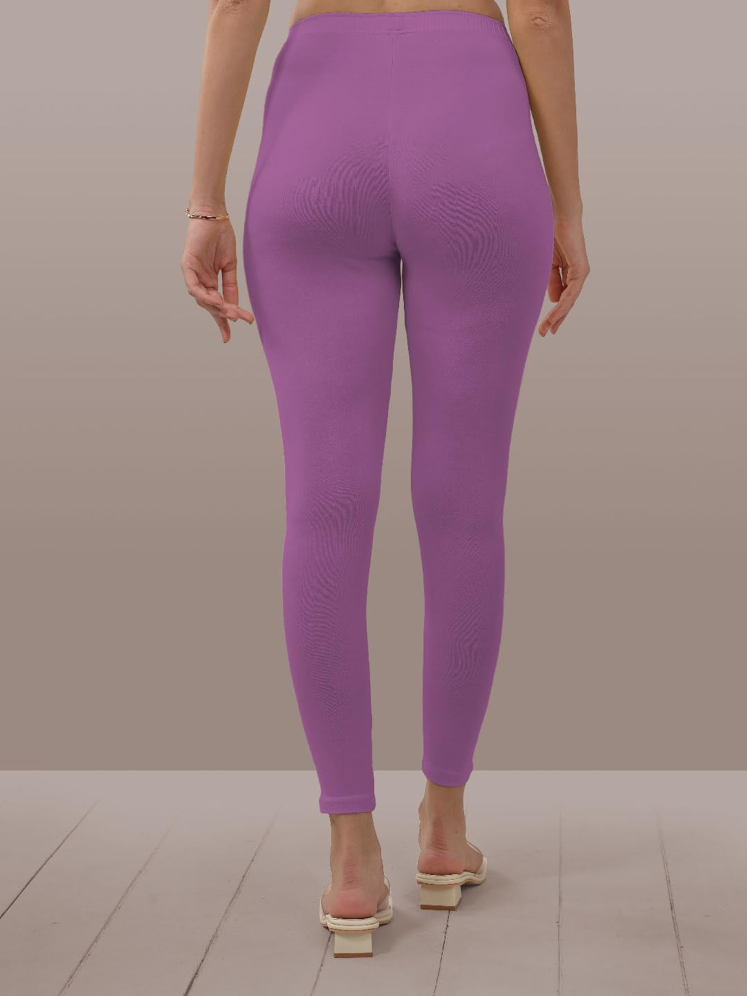 Lyra Women Solid Premium Cotton Lavender Ankle Length Leggings | Mid-Waist | Fashionwear