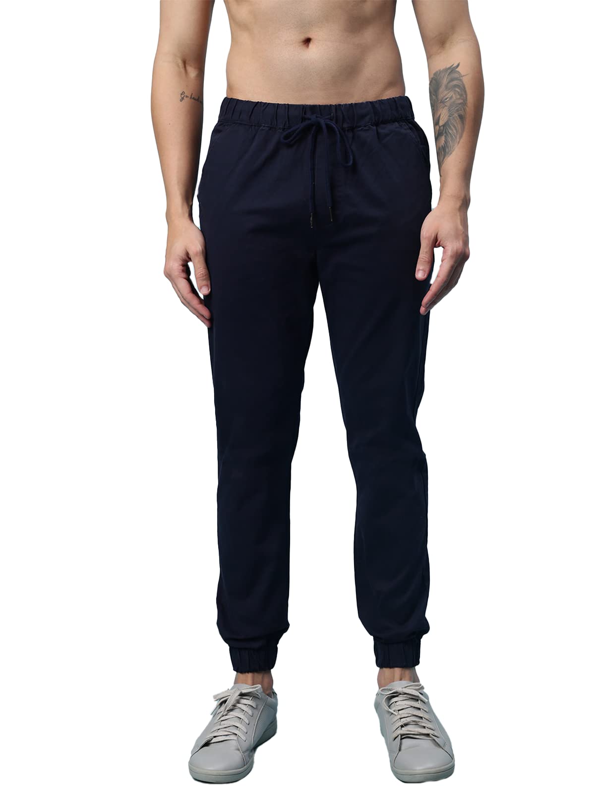 Veirdo Mens Cotton Spandex Stretchable Mid Rise Ankle Length Joggers
