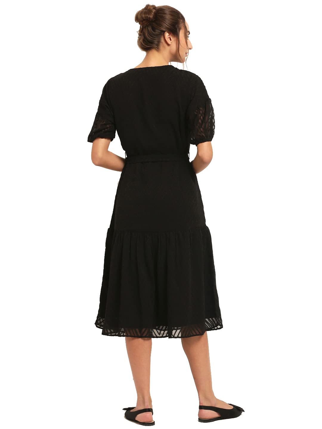 Rare London Women Synthetic A-Line Knee-Long Dress (Ep31080-L_Black_L)