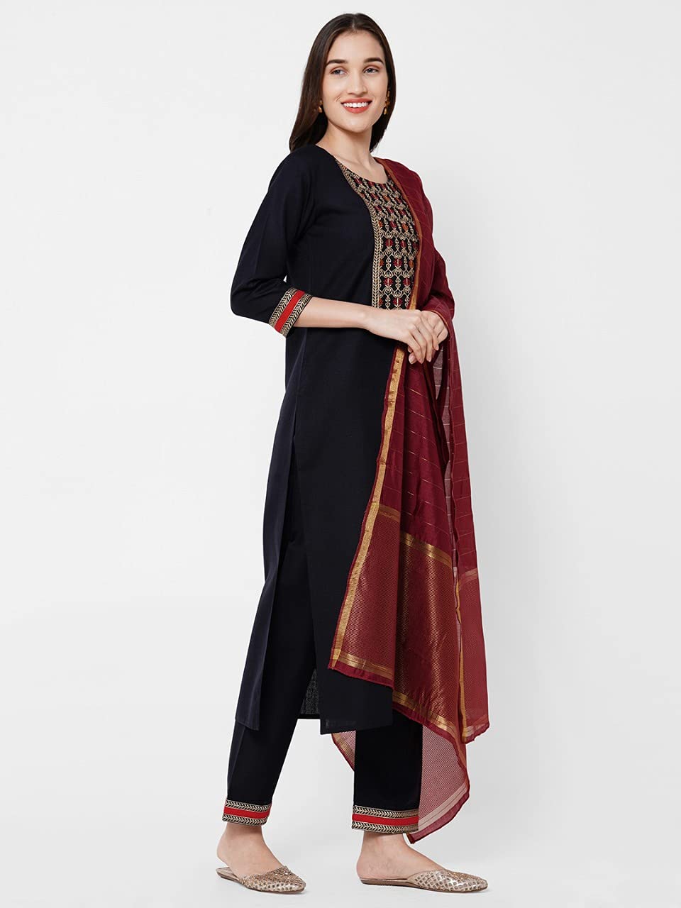 ANNI DESIGNER Womens Cotton Blend Kurta With Palazzo & Dupatta