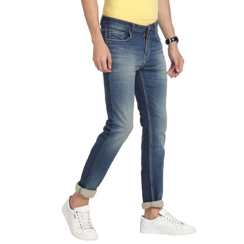 Turtle Men Cotton Stretch Light Blue Plain Narrow Fit Flat Front Casual Jeans