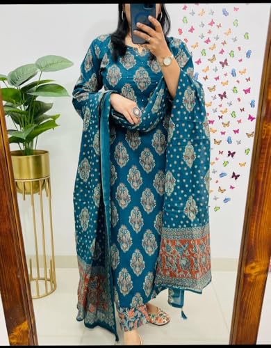 ANNI DESIGNER Women's Rayon Printed Straight Kurta with Pant and Dupatta