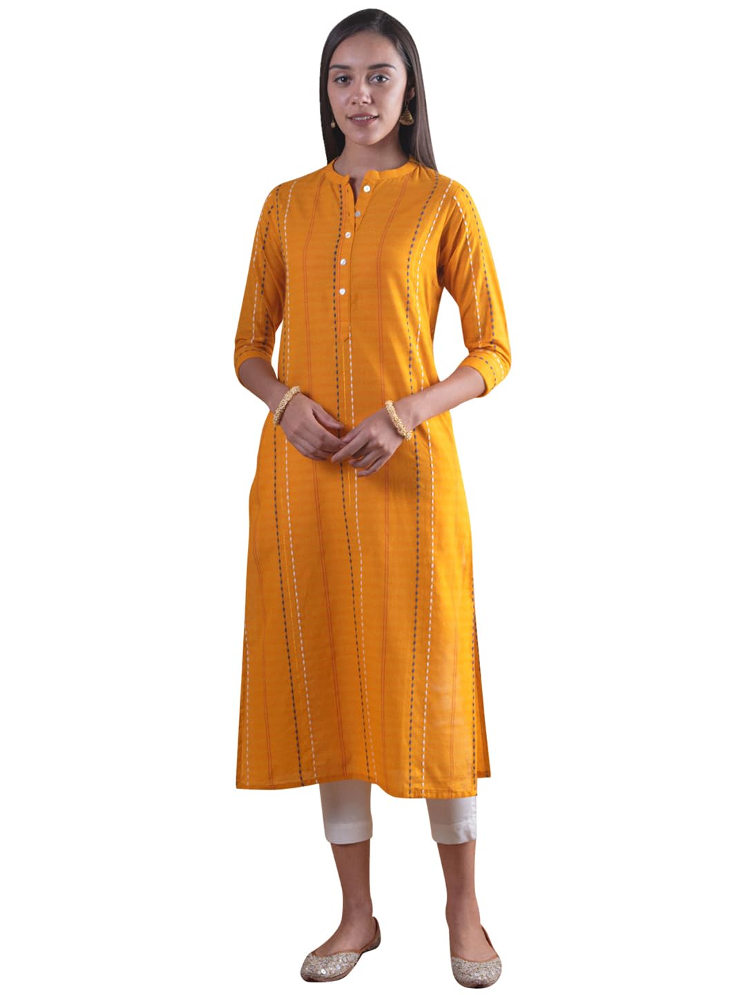 Libas WomenS Cotton Printed Straight Kurta (8015Mj_Yellow