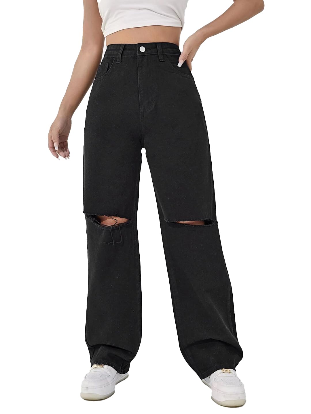 KOTTY Womens Solid High Rise Cotton Lycra Blend Relaxed Fit Jeans Jet Black