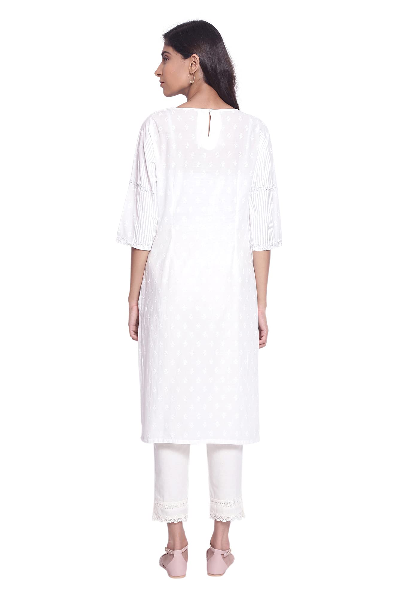 W for Woman Women Cotton Stripe & Floral Print Regular Kurta