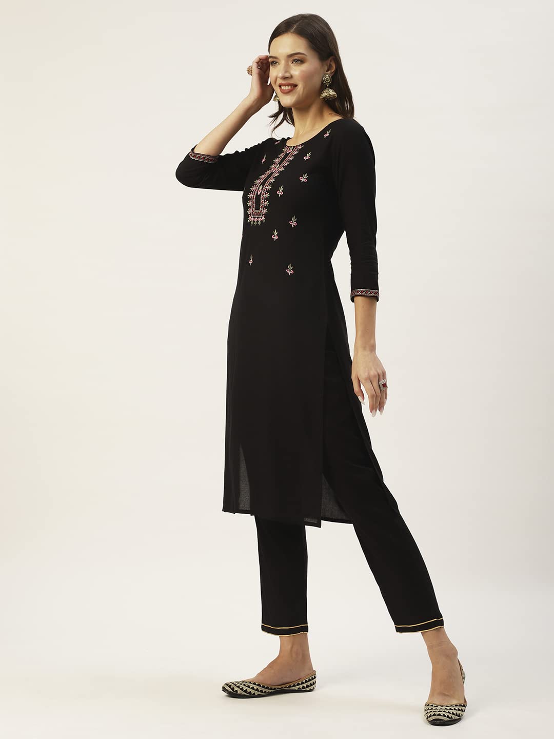 anubhutee Women's Black Ethnic Embroidered Kurta set with Pants