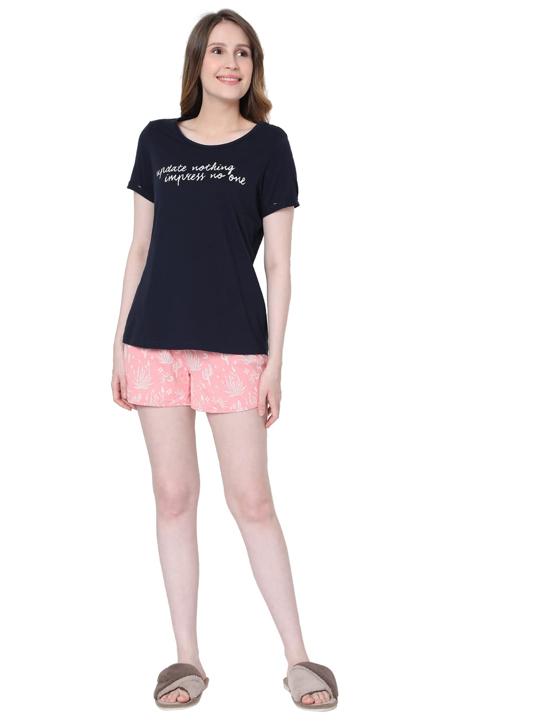 Vero Moda WomenS Shorts & T-Shirt Pajama Set (228240201-Geranium Pink_Geranium Xl)