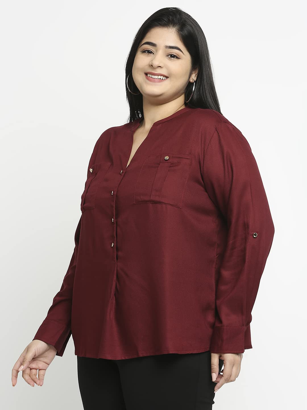 Style Quotient Women Maroon Solid Plus Size Shirts