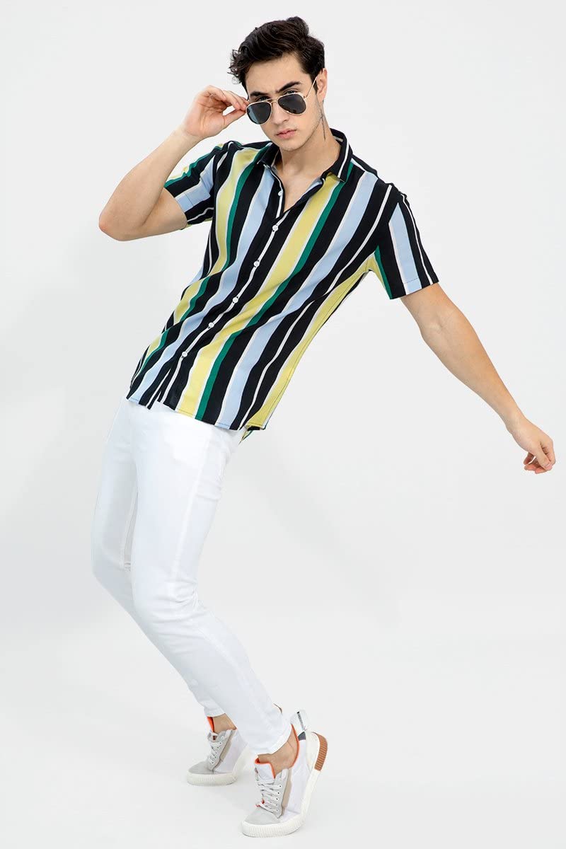 Men Premium Stylish Branded Printed Floral Print Stretchable Fabric Cut Away Collar Casual Shirt (In, Alpha, Xl, Regular, Yellow