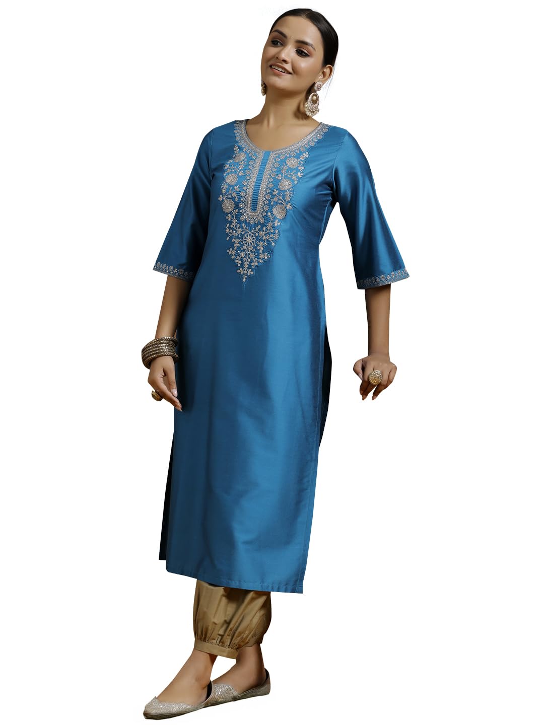 Libas WomenS Silk Embroidered Regular Kurtas (G2736R Blue