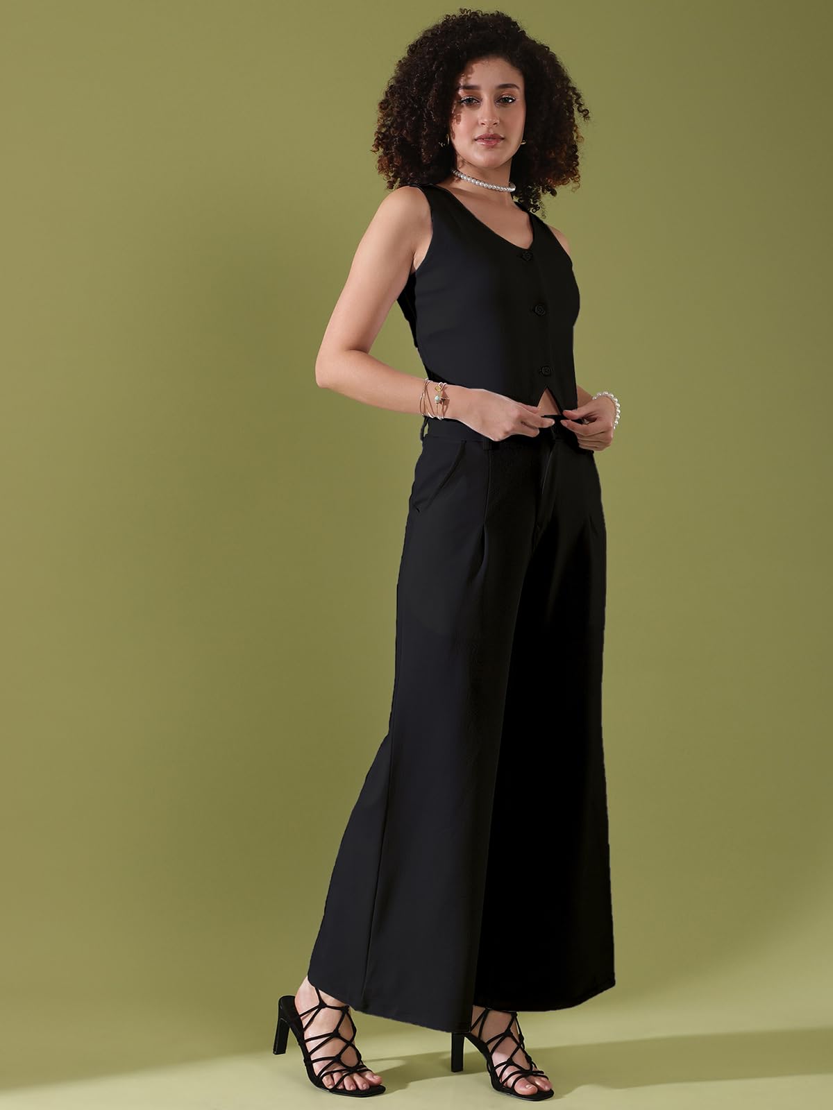 Selvia WomenS Co-Ords Set|Lycra V-Neck Solid Crop Top And Pant Set|Formal Co-Ords Set For Women|Two Piece Co-Ord Set|Top & Trou