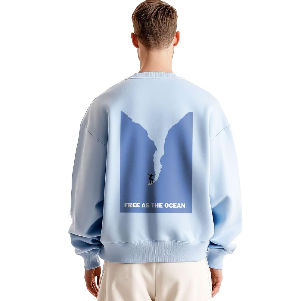 Nobero MenS Polycotton Crew Neck Sweatshirt (1M-Twrs-C0757-Co_Powder Blue1