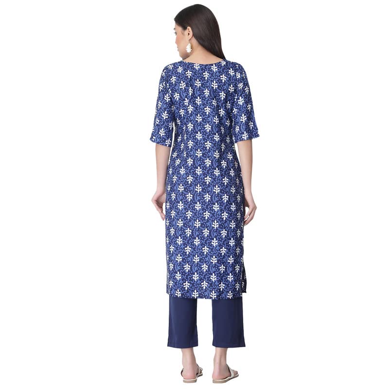 Pinkmint Women'S Color Blukp-E Crepe Straight Kurta And Pant Set (Ukp-2001_Xl) Blue