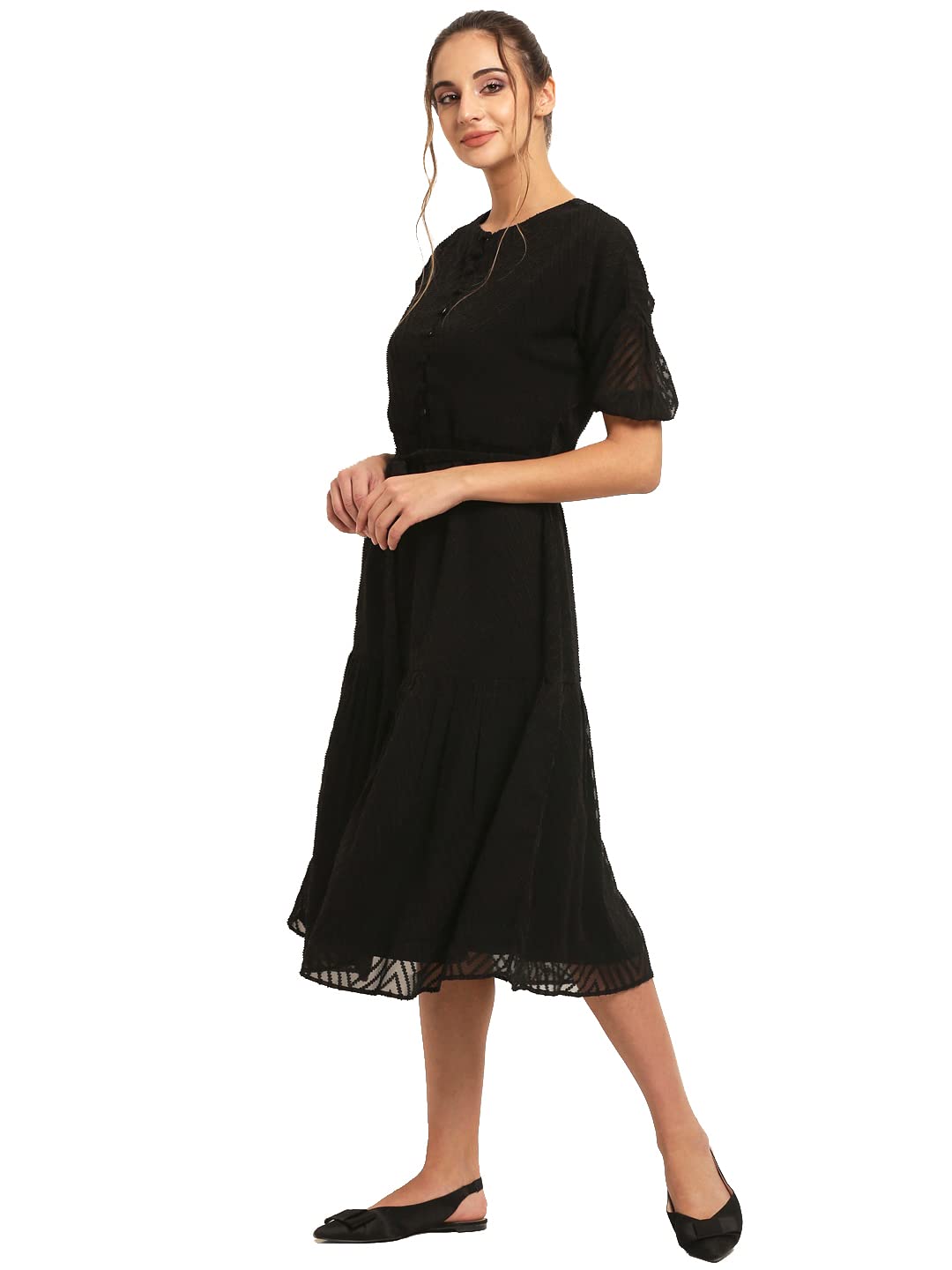Rare London Women'S Standard Length Midi Casual Dress (Ep31080-Xl_Black_X-Large_Black_Xl)