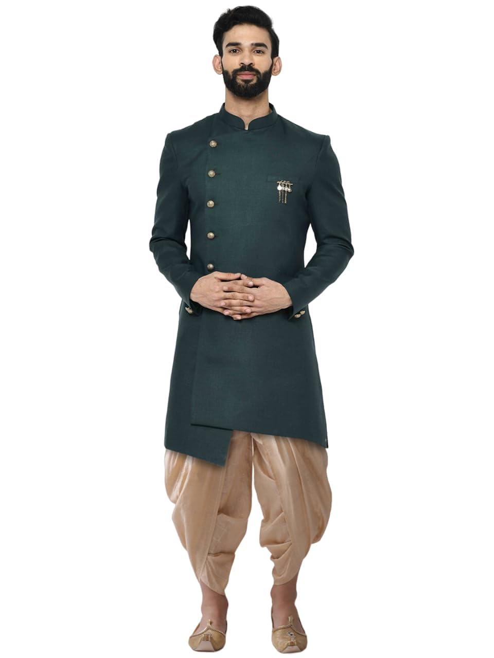 Kisah MenS Sherwani & Trouser Set Solid Cotton Blend Ethnic Wear For Men Regular Fit Wedding & Festive Look Dry Clean Only, G