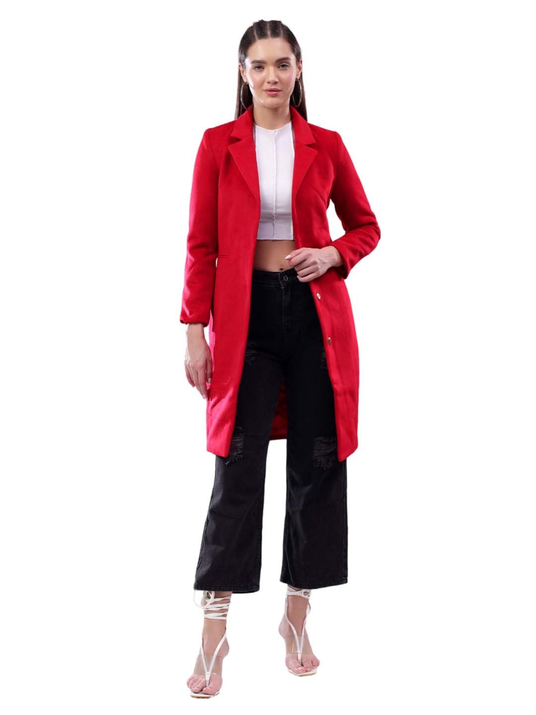 Kotty WomenS Longline Tailored Sleek & Sophisticated Layering Piece Coat (Red,S)
