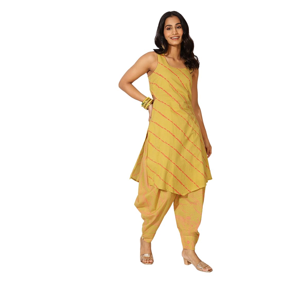 Fabindia WomenS Cotton Regular Kurta (102464301_Lime