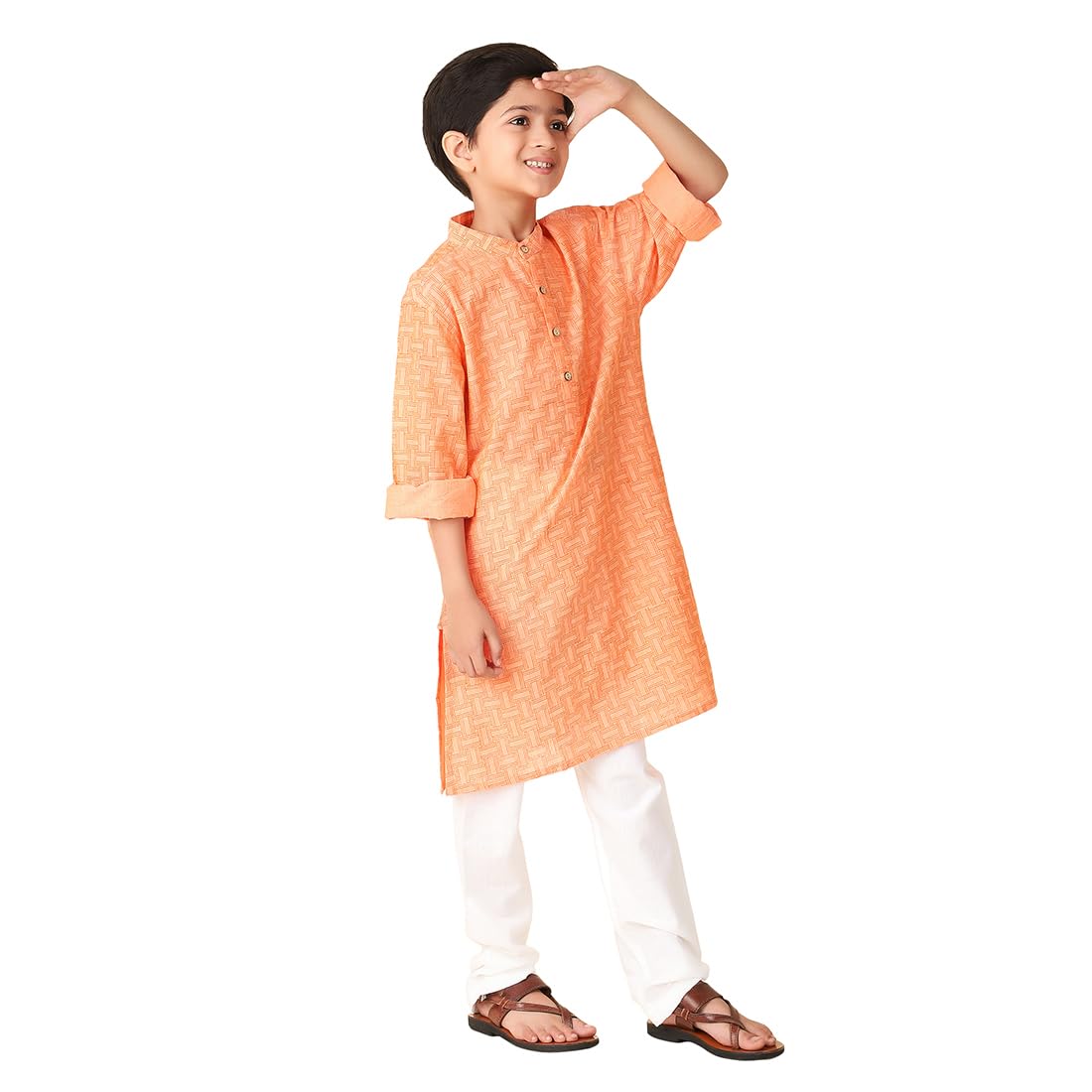 Fabindia BoyS Cotton Printed Regular Kurta (1030887Orange_Orange