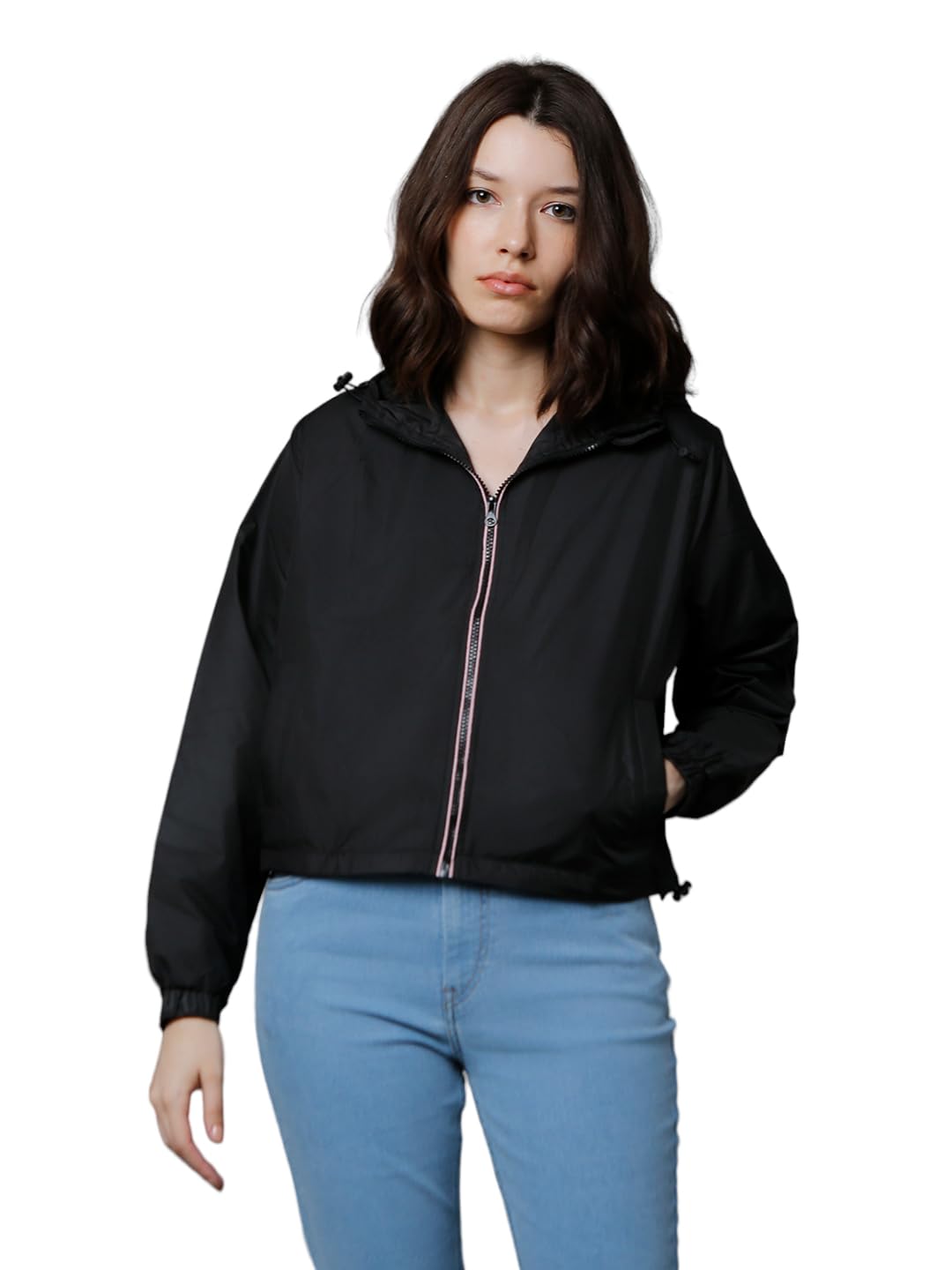 High Star Black Polyester Hooded Neck Long Sleeves Sports Jacket