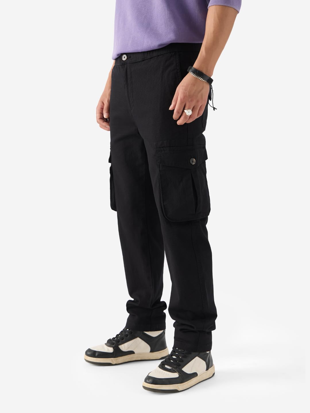 The Souled Store Solids: Onyx Men and Boys Regular Fit Cargo Pants Mens Cargo Pants Trousers for Men Multi-Pocket Work Outdoor