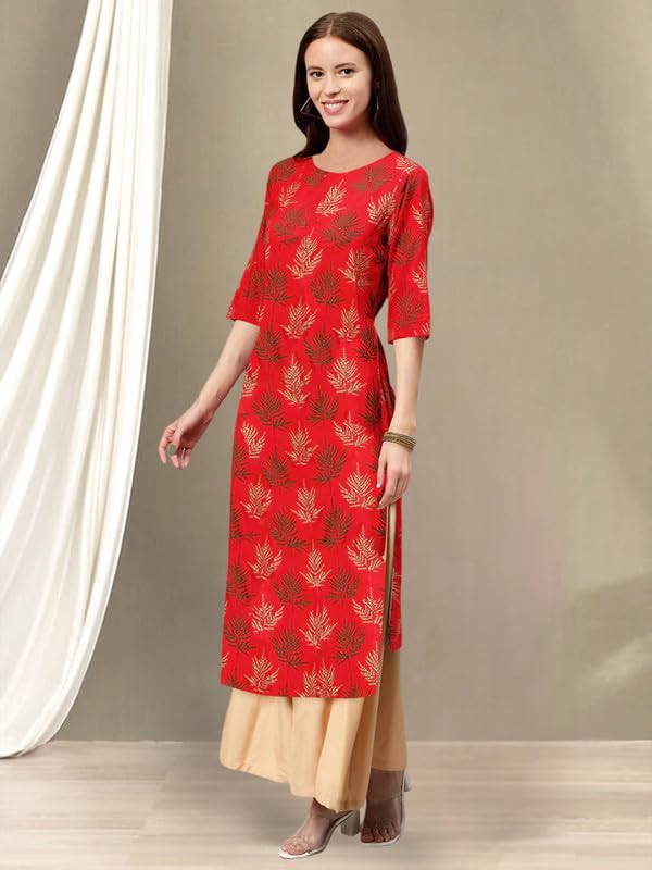 Pinkmint WomenS Cotton KurtiS L Fancy Printed Kurta L Regular Home Wear L Printed Cotton Kurti (Pack Of 1) Red