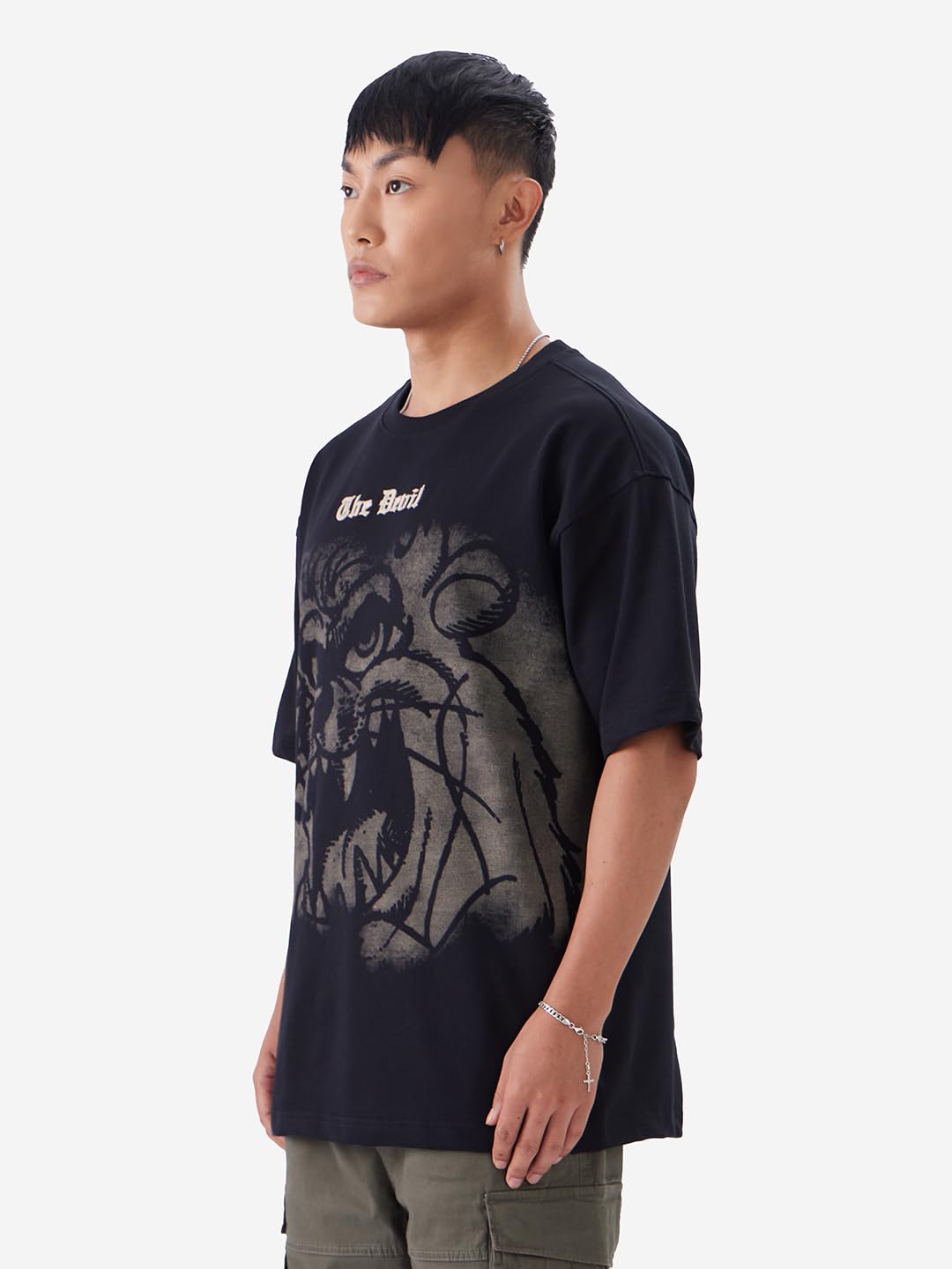 The Souled Store Official Looney Tunes: Taz Outburst Men and Boys Short Sleeve Black Cotton Oversize Fit T-Shirt