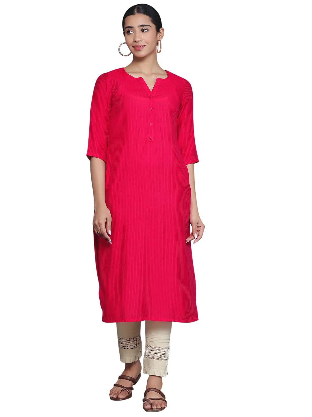 Libas WomenS Silk Woven Design Straight Kurta (26882_Red