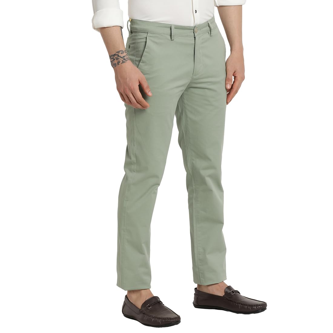Turtle Men Cotton Stretch Pista Green Solid Ultra Slim Fit Casual Trouser