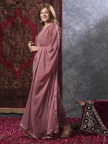 GoSriKi Women's Kurta Set, Viscose Blend, Peach, Large, Includes Trousers & Dupatta, Model VICE Peach-VKS02-GS