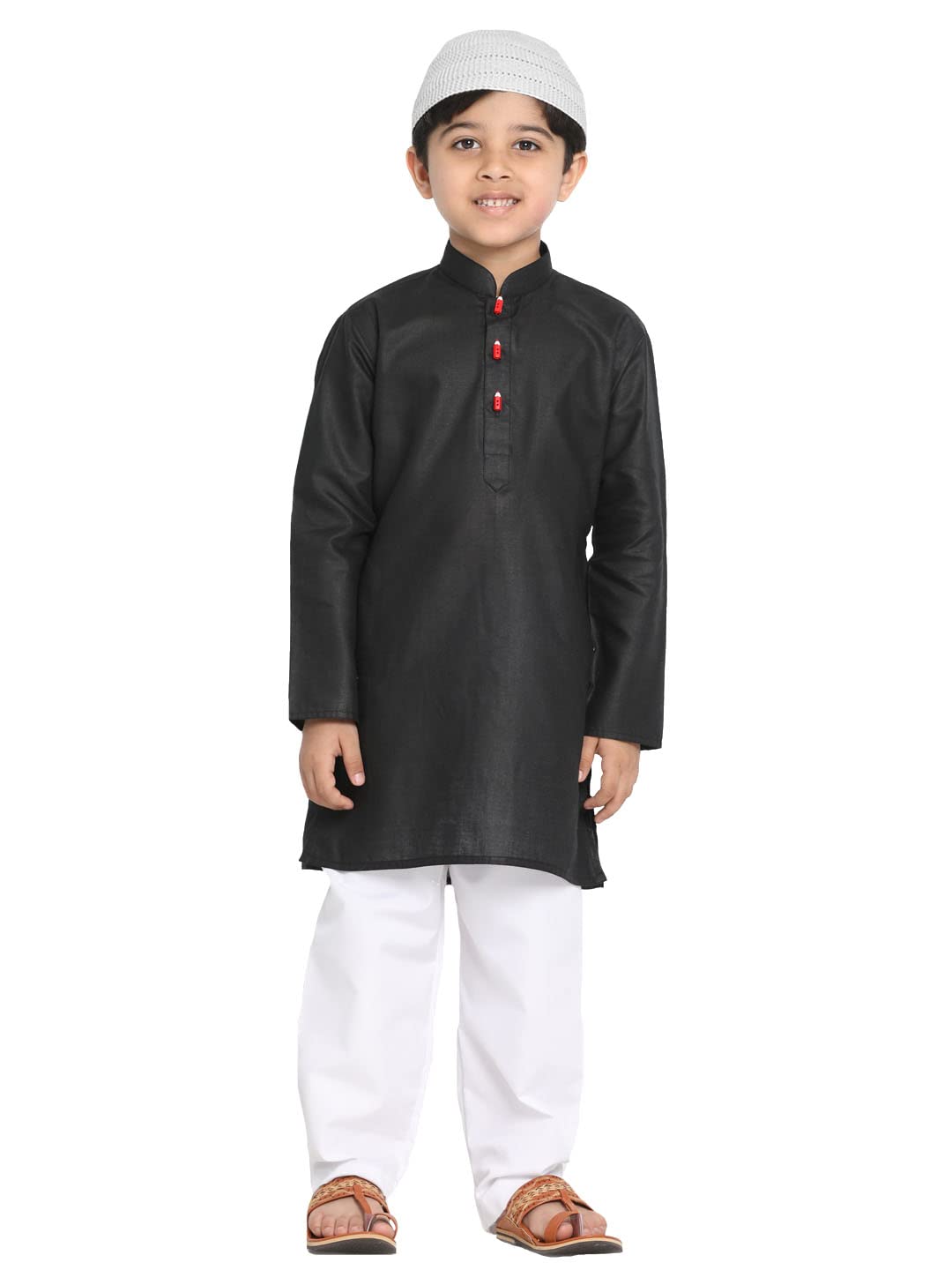 Jbn Creation Boys Black Cotton Blend Kurta Pyjama And Cap Set