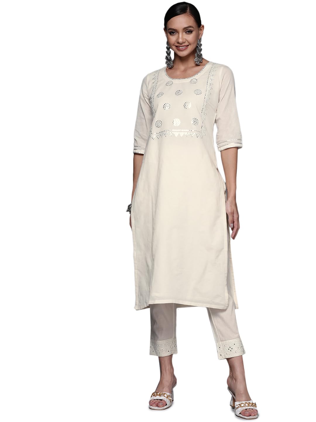 Libas Womens Cotton Yoke Design Straight Kurta (24044O_Off White