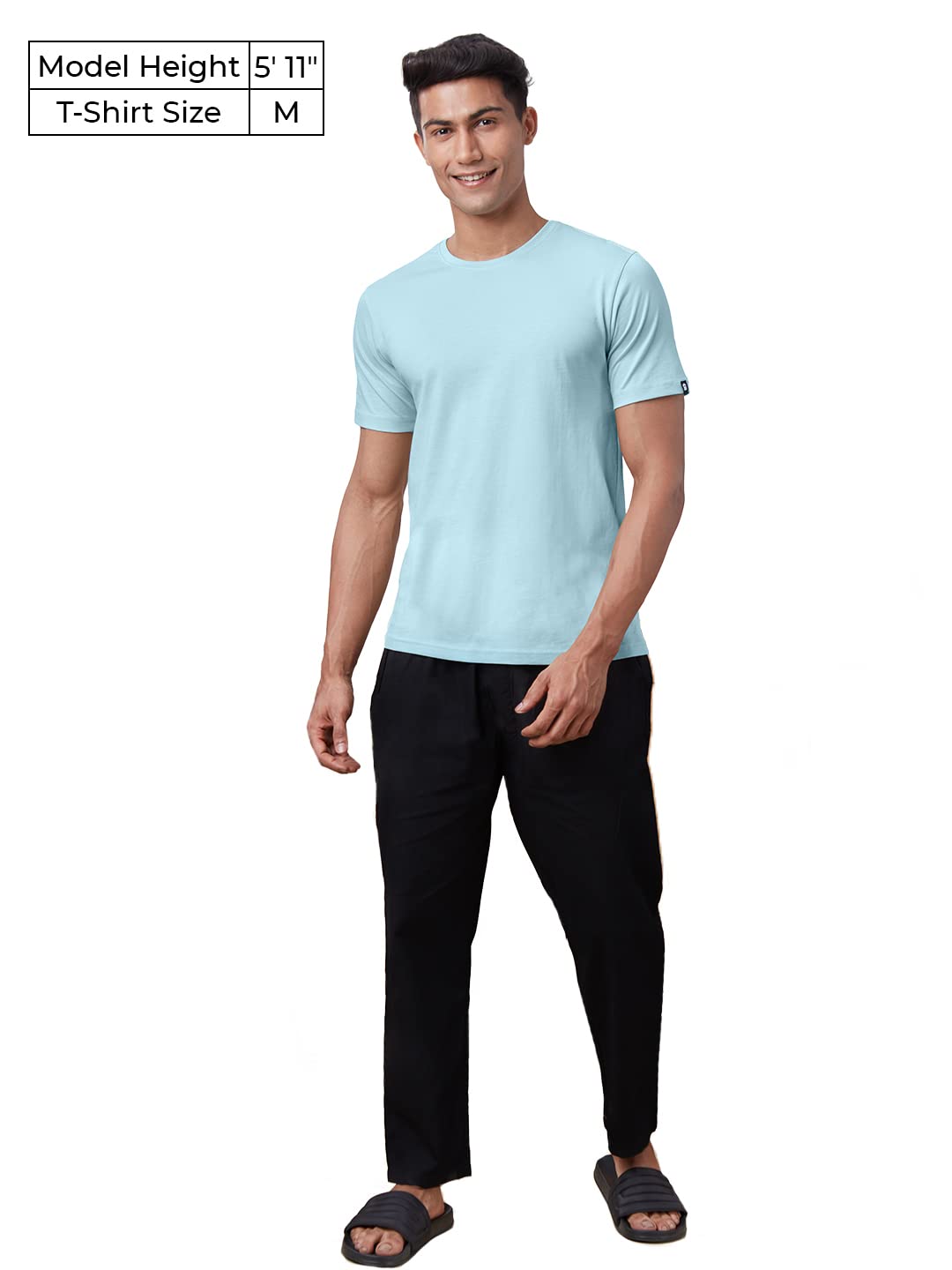 The Souled Store Sky Blue Solid T Shirt for Men Round Neck Half Sleeve Printed Breathable Cotton Stylish Dry Fit Tshirts Casual