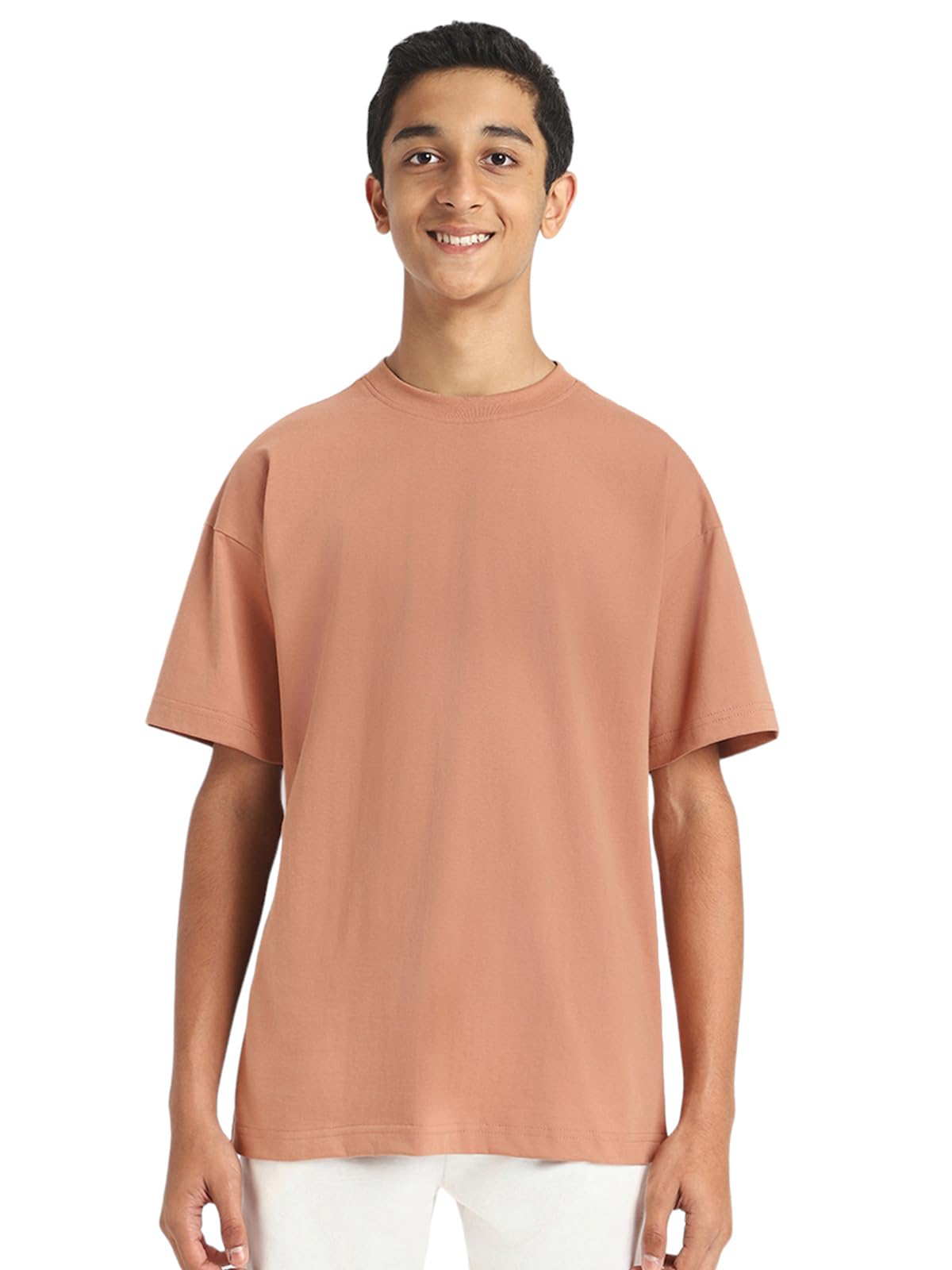 Veirdo 100% Cotton Oversized Loose Fit Round Neck Solid Core Short Sleeve T-Shirt
