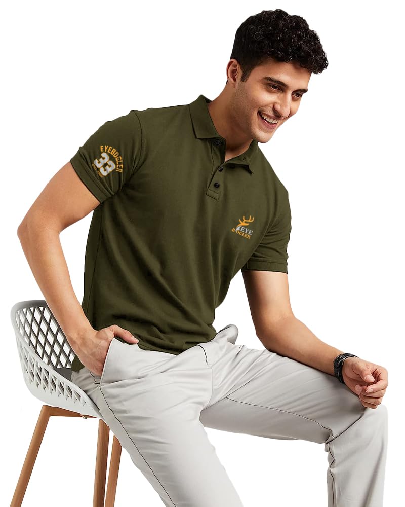 Eyebogler Regular Fit Mens Polo Neck Half Sleeve Soild Casual Tshirt Olive Green