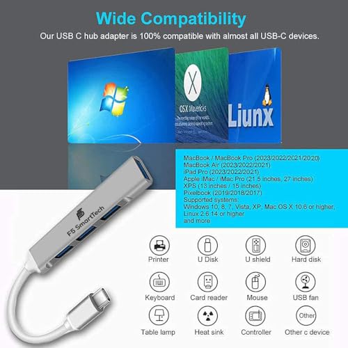 F5 SmartTech 4 in 1 Type C 4 Ports High Speed 3.0 USB Hub