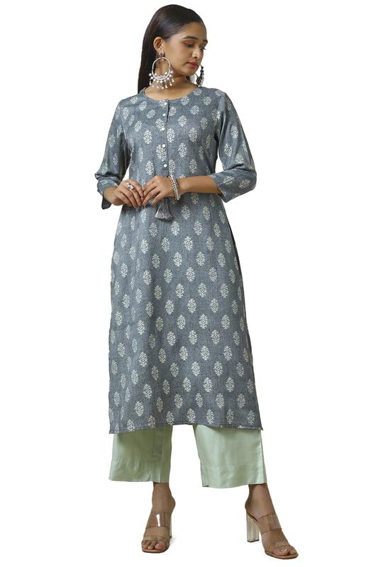 Soch Womens Rayon Foil Print Kurta with Tassels