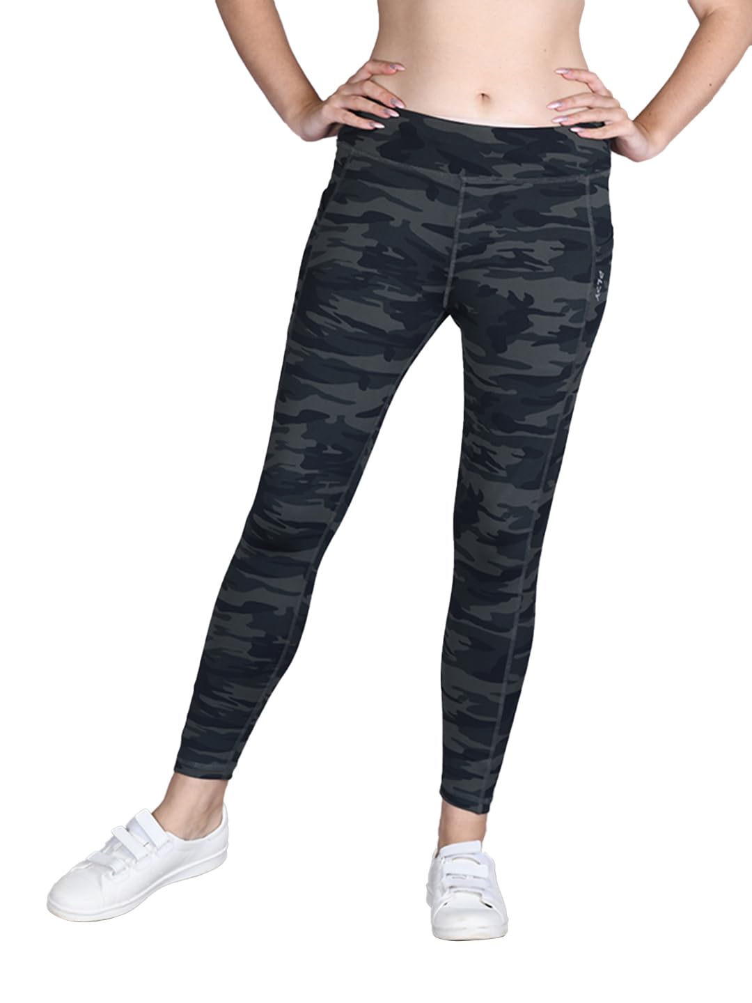 Lyra WomenS Polyester Activewear Sports Ankle Length Tights Grey Camouflage