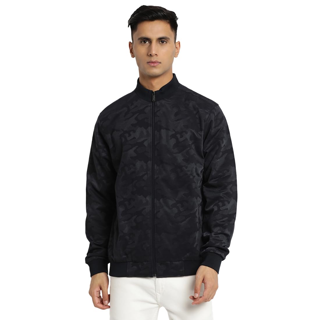 Turtle Men Knitted Printed Regular Fit Full Sleeve Black Windcheater Jacket
