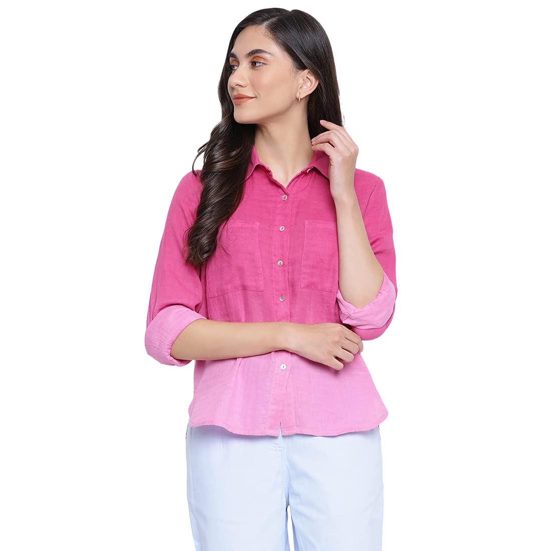 Fabindia Women Cotton Printed Shirt Purple_Xs