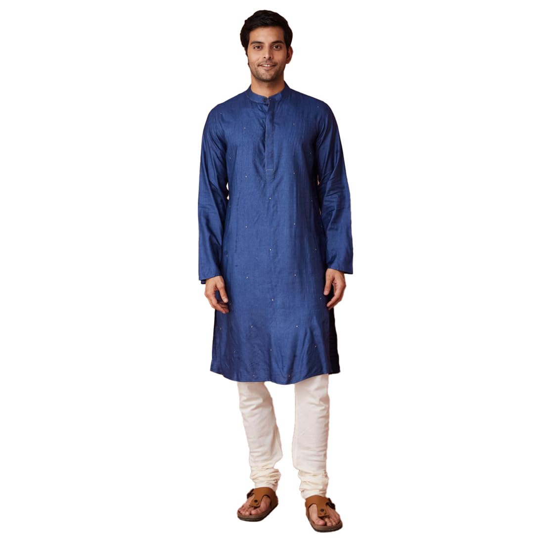 Fabindia MenS Silk Woven Slim Fit Kurta (1039025Blue_Blue