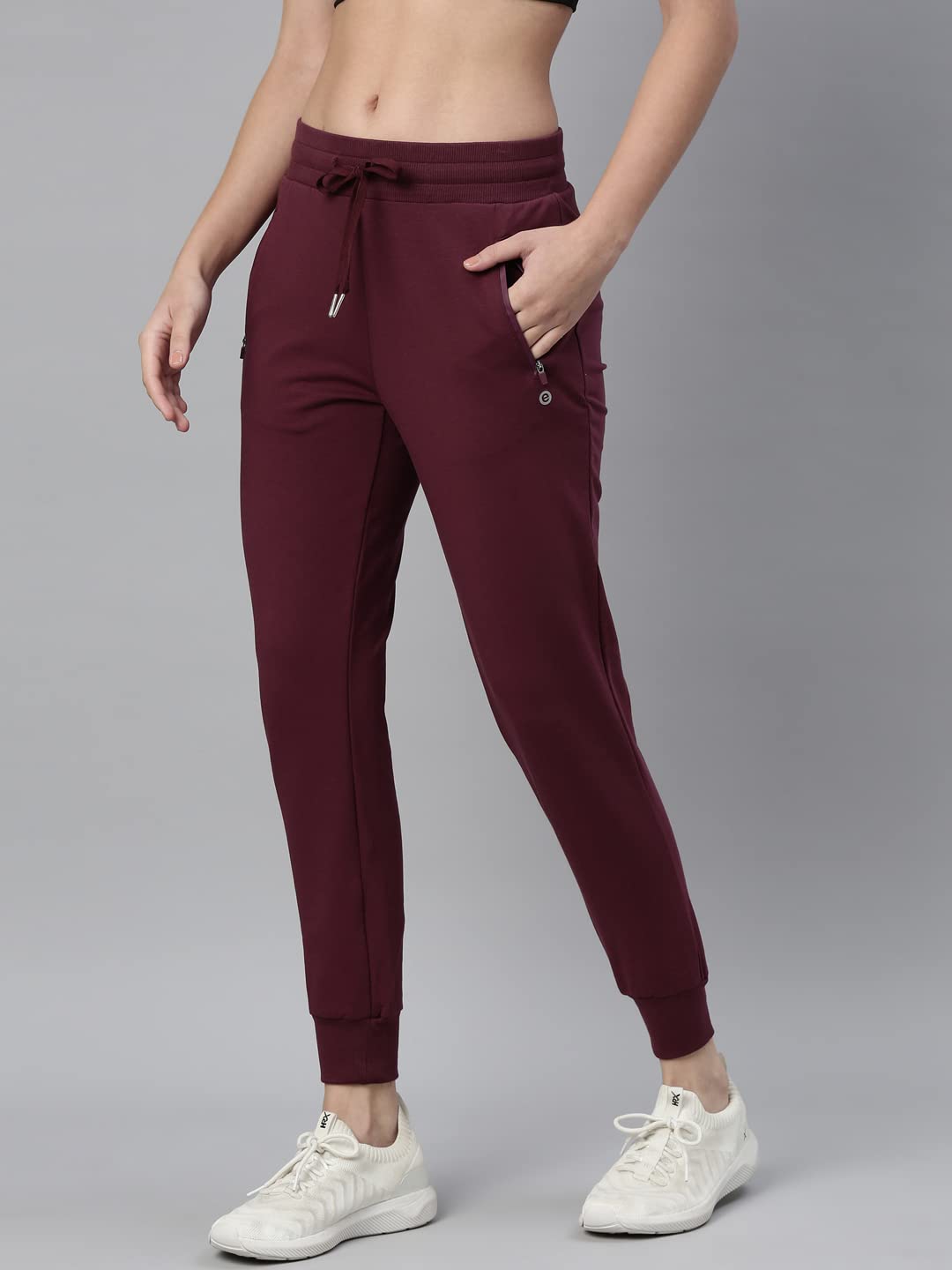 Enamor Athleisure Womens Slim Fit Mid Rise 7/8 Length Quick Dry Antimicrobial 4 Way Stretch Breathable Cotton French Terry Jogg