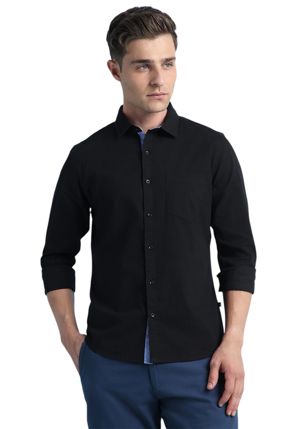 Dennis Lingo Men Solid Spread Collar Full Sleeves Regular Fit Casual Shirt